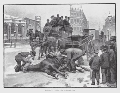 Holborn Viaduct, a Slippery Day by William Luker