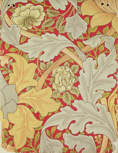Acanthus Leaves and Wild Rose on a Crimson Background, Wallpaper Design by William Morris