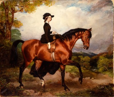 Portrait of Mrs. Thomas Conolly, Seated Side-Saddle in a Black Riding Habit on a Chestnut Hunter by William Osborne