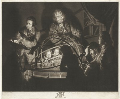A Philosopher Giving a Lecture on the Orrery by William Pether after Joseph Wright