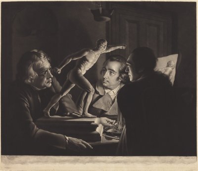 Three Persons Viewing the Gladiator by Candlelight by William Pether after Joseph Wright