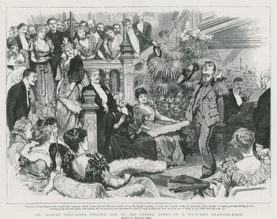 Mr Albert Chevalier singing one of his coster songs in a West End drawing room by William Small