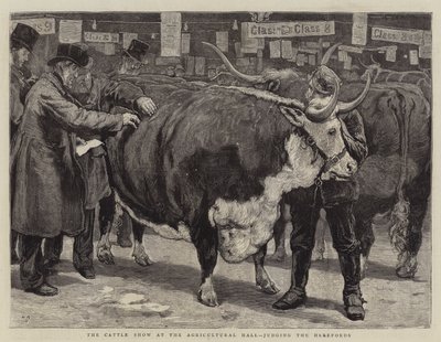 The Cattle Show at the Agricultural Hall, judging the Herefords by William Small