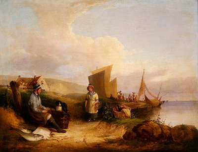 Coast scene with fisherfolk by William Snr. Shayer