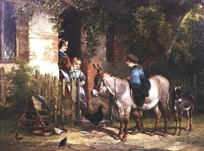 Figures with Donkeys Outside a Cottage by William Snr. Shayer