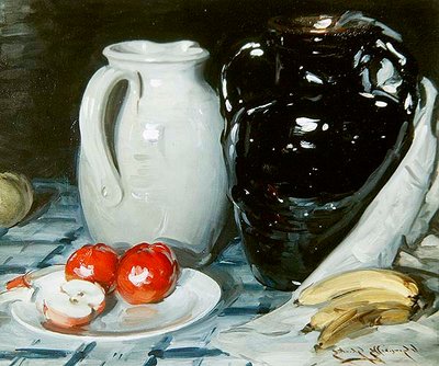 Still Life with Apples and Bananas, and a large Jug and Vase by William Somerville Shanks