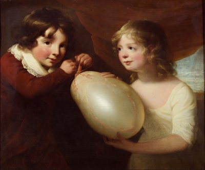 Two children with a pig