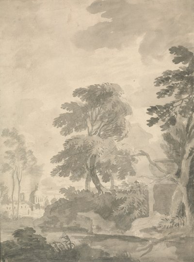 Landscape, Trees and a Distant View of Rome by William Taverner