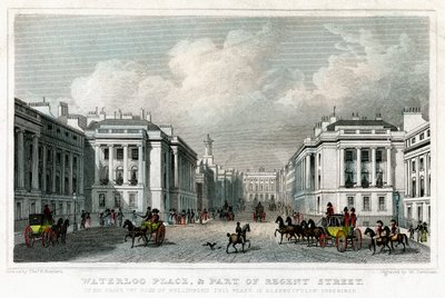 Waterloo Place and part of Regent Street, Westminster, London, 1828 by William Tombleson