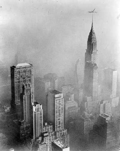 Smog Obscures View of Chrysler Building from Empire State Building, New York City by William Van Alen