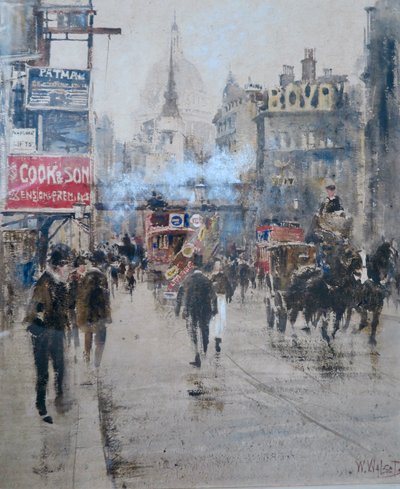 Fleet Street and Ludgate Hill Viaduct with smoke from a passing train by William Walcott