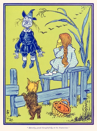 Dorothy gazed thoughtfully at the Scarecrow. from The Wonderful Wizard of Oz by L. Frank Baum by William Wallace Denslow