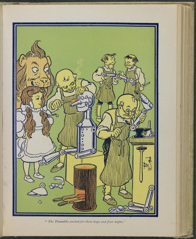"The Tinsmith Worked for Three Days and Four Nights", Illustration from "The Wonderful Wizard of Oz" by Lyman Frank Baum by William Wallace Denslow