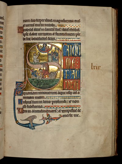 Psalm 68, Initial S, Jonah Praying to Christ on His Exit from the Whale and Jonah Thrown to the Whale, Illustration from the 