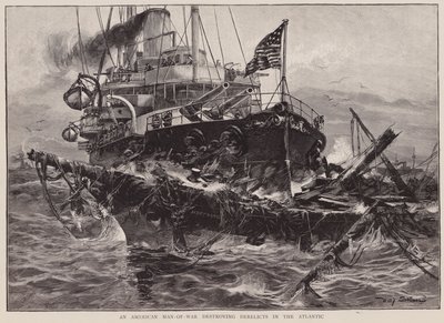 An American Man of War Destroying Derelicts in the Atlantic by Willy Stower
