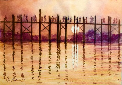 993 Rush Hour on the U Bein Bridge, Mandalay by Wilson Clive