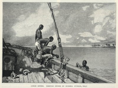 A Hurricane, Growing Hemp, On Abaco Island, A Flower Seller, Conch Divers, from The Century Magazine, February 1887 by Winslow Homer