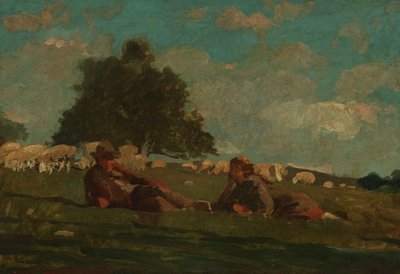 Boy and Girl in a Field with Sheep by Winslow Homer
