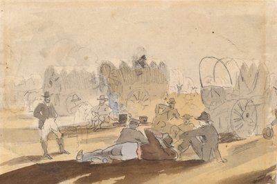Caravan with Covered Wagons Resting (recto) by Winslow Homer
