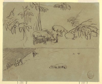 Two Views of Sheep Grazing in a Field, probably 1875–78 by Winslow Homer