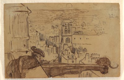 View of Paris with a Parapet of Notre Dame Cathedral Tower, 1867 by Winslow Homer