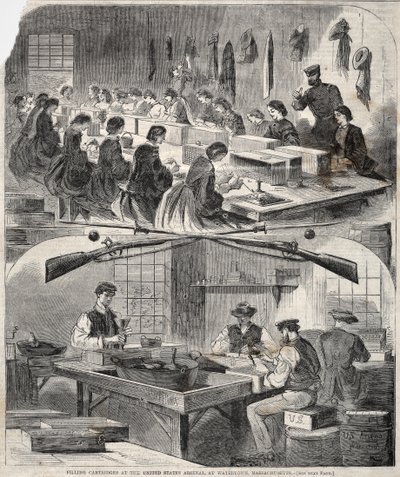Filling Cartridges at the United States Arsenal, Watertown, Massachusetts by Winslow Homer