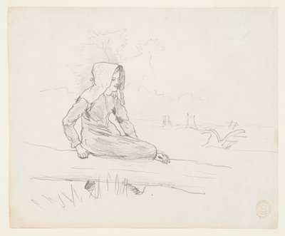 Girl Seated on a Tree Trunk by Winslow Homer