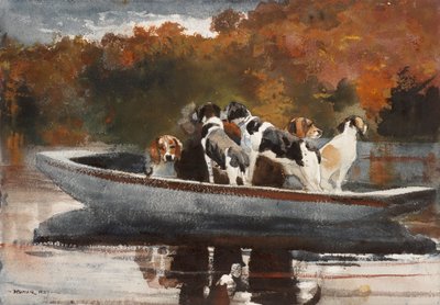 Hunting Dogs in Boat (Waiting for the Start) by Winslow Homer