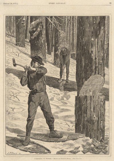 Lumbering in Winter, from Every Saturday, January 28, 1871 by Winslow Homer