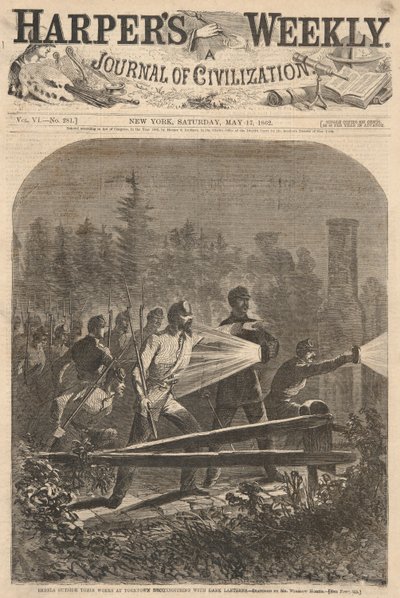 Rebels Outside Their Works at Yorktown Reconnoitering with Dark Lanterns, from Harper by Winslow Homer