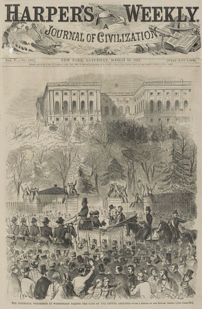 The Inaugural Procession at Washington Passing the Gate of the Capitol Grounds (From a Sketch by our Special Artist), 1861 by Winslow Homer