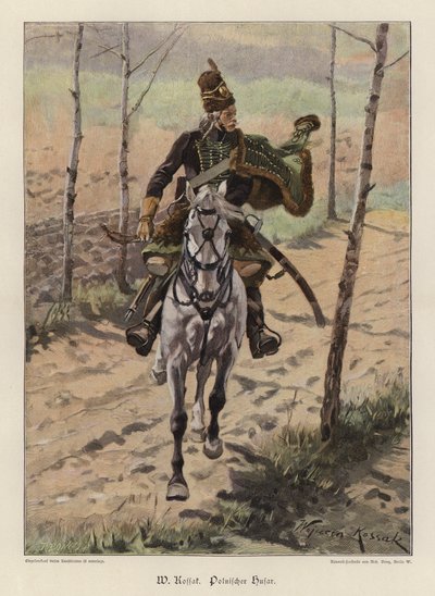 Polish Hussar (colour litho) by Wojciech Kossak