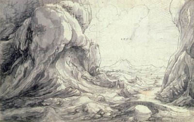 A Rocky Landscape with a Bridge in the Foreground by Wolf Huber