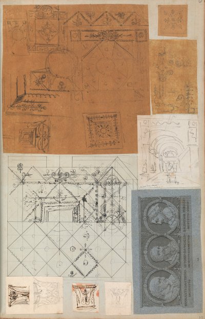 Page from a Scrapbook Containing Drawings and Several Prints of Architecture by Workshop of Charles Percier, Workshop of Pierre