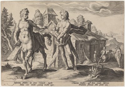 Apollo Entrusting Chiron with the Education of Asclepius by Workshop of Hendrick Goltzius, after Hendrick Goltzius