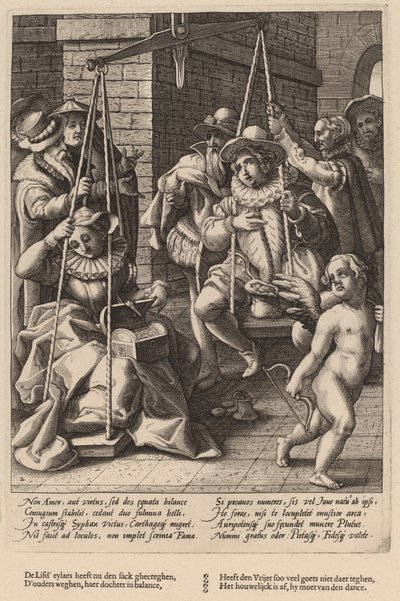 The Scales of Marriage by Workshop of Hendrick Goltzius, after Karel van Mander I