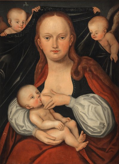 The Madonna and Child before a curtain held by two angels by workshop of Lucas Cranach the Elder
