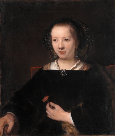 Young Woman with a Carnation by Workshop of Rembrandt van Rijn