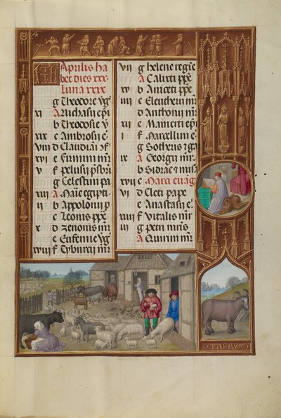 Farm Animals, Milking, and Buttermaking; Zodiacal Sign of Taurus by Workshop of the Master of James IV of Scotland