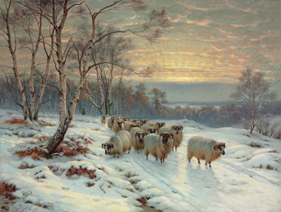 A Shepherd with His Flock in a Winter Landscape by Wright Baker