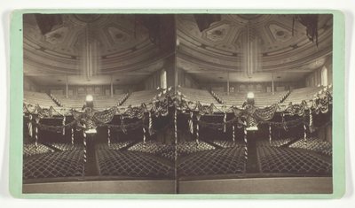 Untitled [Auditorium Decorated with US Flags] by Wright and Hartwell