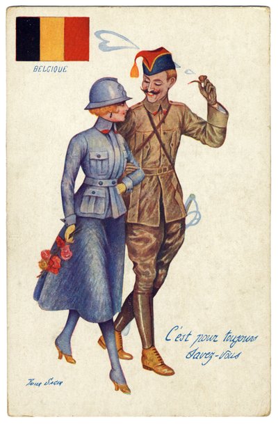 First World War Belgian Postcard The Harmony between Allies, c.1917 by Xavier Sager