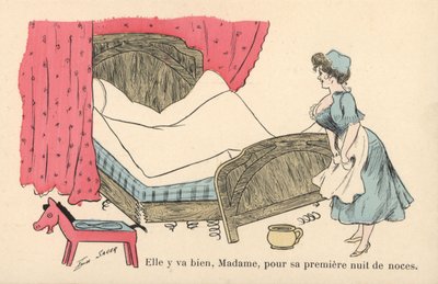 Maid Tidying a Worn-Out Bed by Xavier Sager
