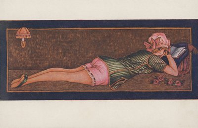 Reading girl in pyjamas and night cap by Xavier Sager