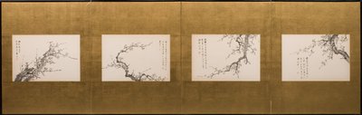 Prunus Blossoms, folding screen, Edo period 1844 by Yamamoto Baiitsu