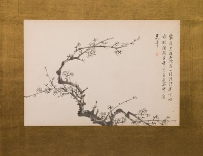 Prunus Blossoms, folding screen, panel 3 of 4, Edo period 1844 by Yamamoto Baiitsu