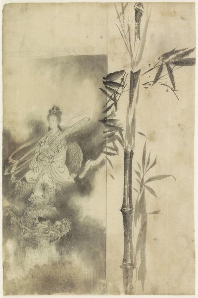 Throning Goddess on a Dragon and Bamboo Stem by Yamamoto Shinryo Baiitsu