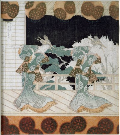 Dancers in Traditional Costume on a Scene by Yashima Gakutei