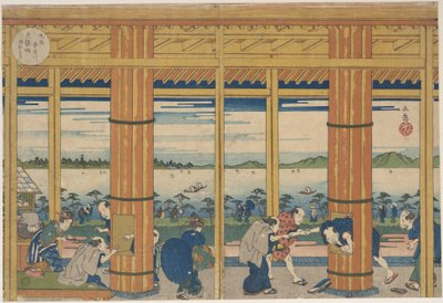 Shower-Shelter on the Shore of Tempozan Bay by Yashima Gakutei