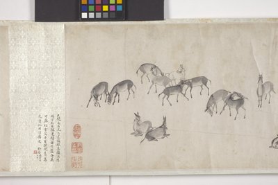 One-Hundred Donkeys Transporting Grain, Handscroll, c.1700 by Ye Yin